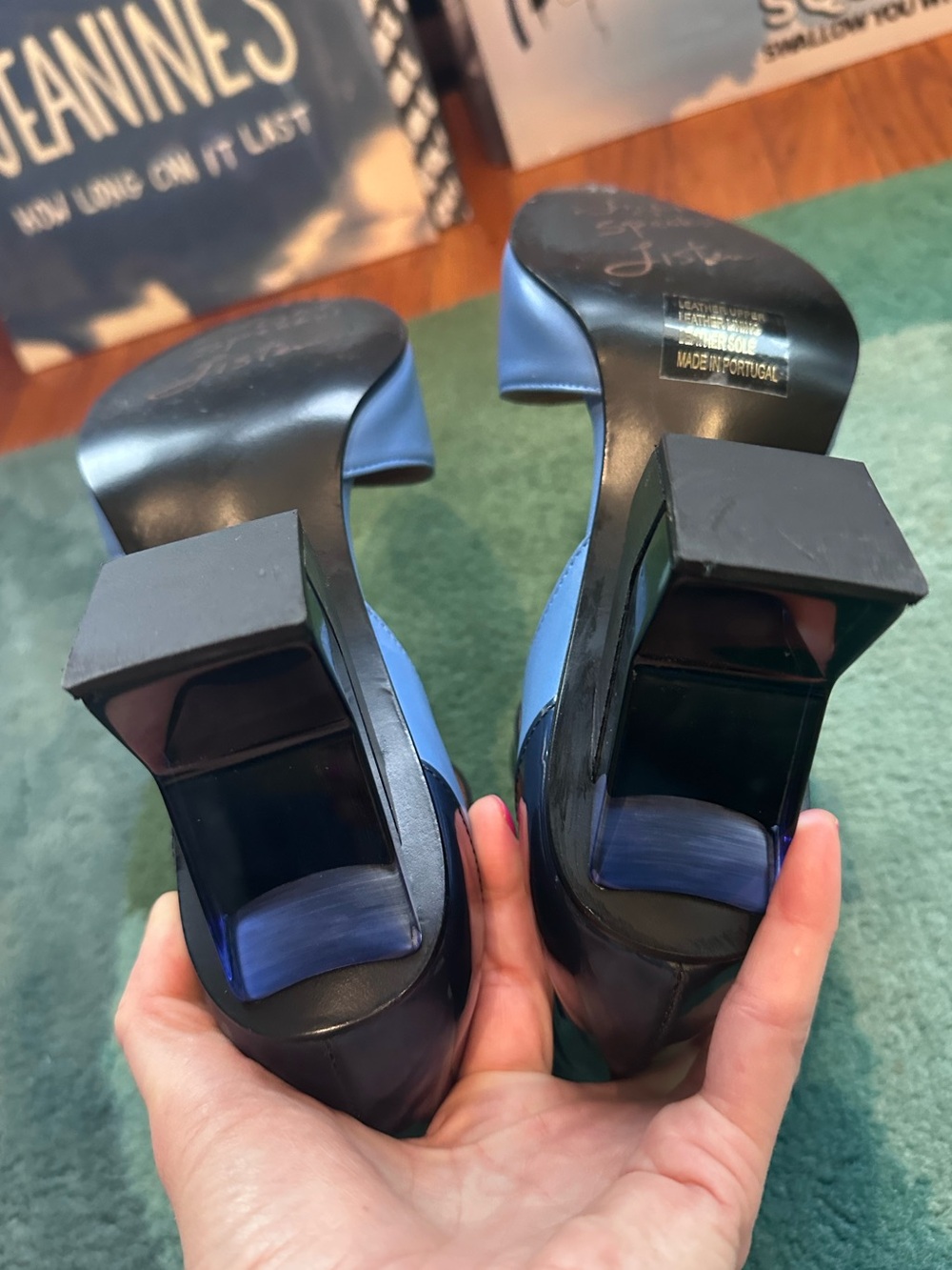 Fluevog LIKE NEW Modern Living Slant blue/patent 2-strap buckle heel-9.5 (fit 9) - Picture 14 of 15